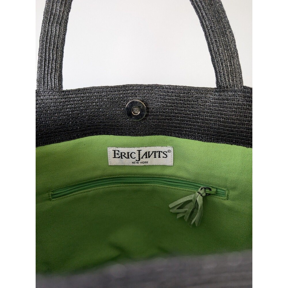 Eric Javits New York Handbag Woven Ruffle Polka Dot Trim Black Snap Clean! - Picture 7 of 15